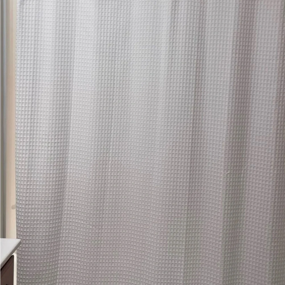 Threshold White Textured Shower Curtain